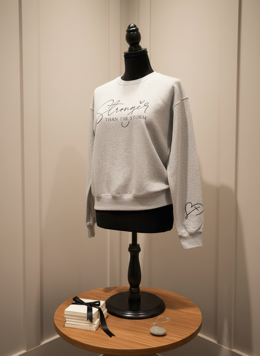 Stronger sweatshirt boutique display with sleeve detail