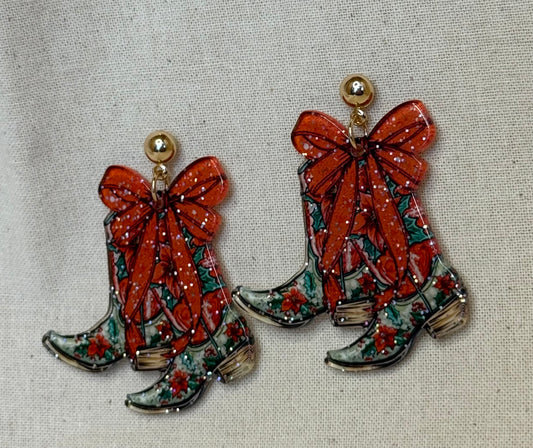 Merry Country Christmas Boot Earrings