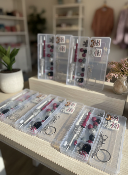 DIY Pen/Pencil Kits in clear compartmented boxes