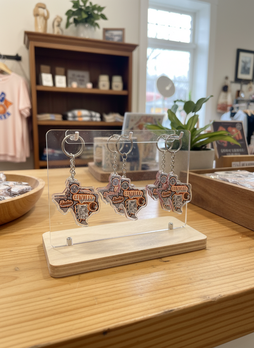 Gonzales TX Keychains on display in boutique